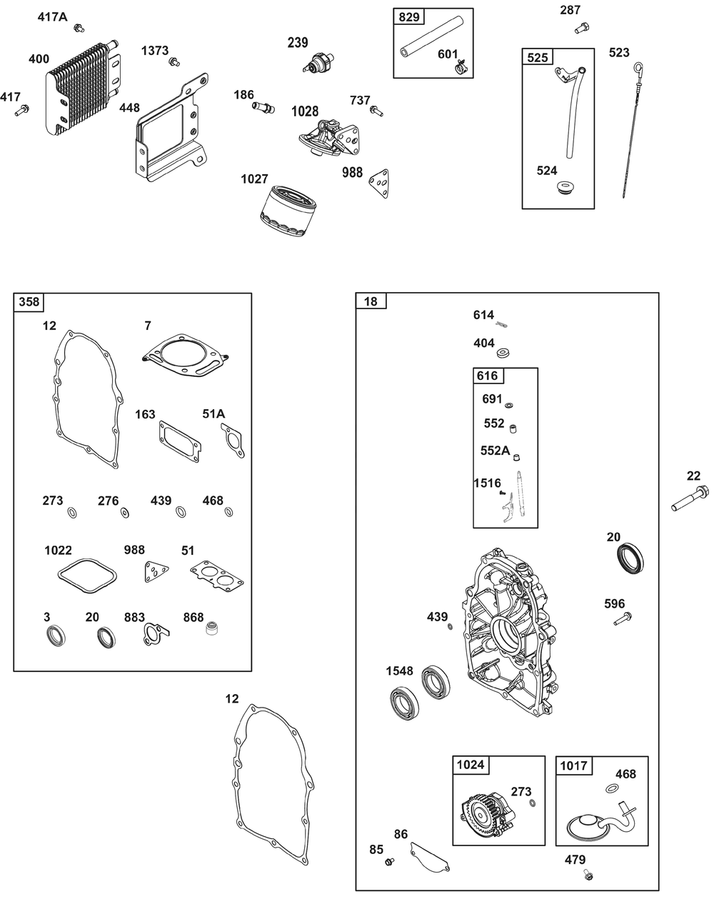 Crankcase Cover/Sump And Lubrication Group Diagram and Parts List for 386447-0114-B5 200000 - 399999 Briggs and Stratton Engine